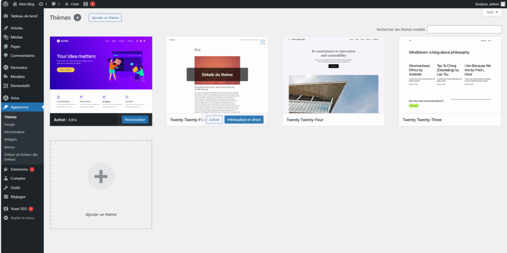 Capture d écran des theme